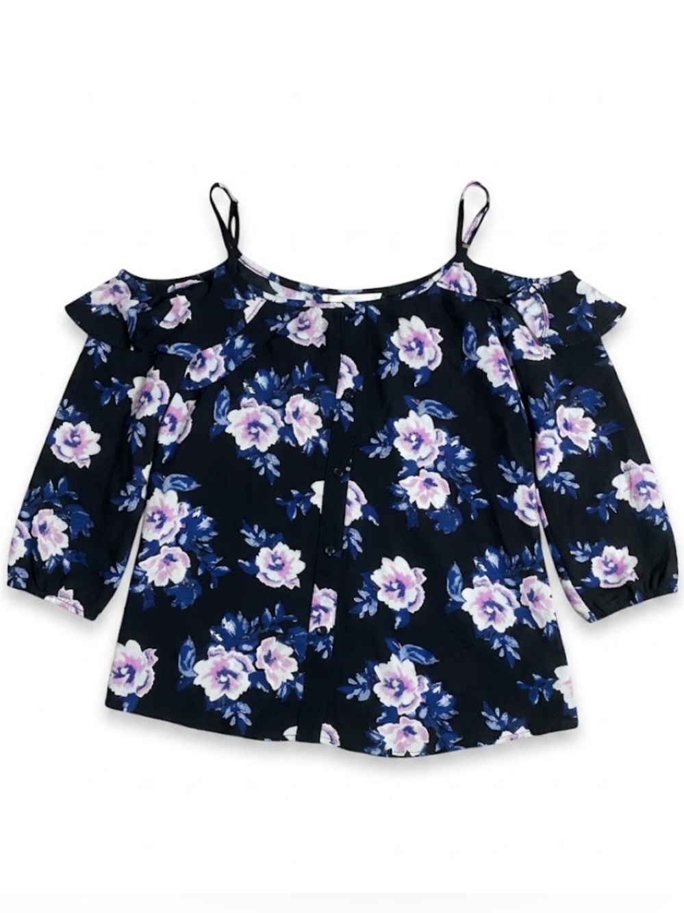 Hippie Rose Navy Floral Cold-Shoulder Cami Blouse